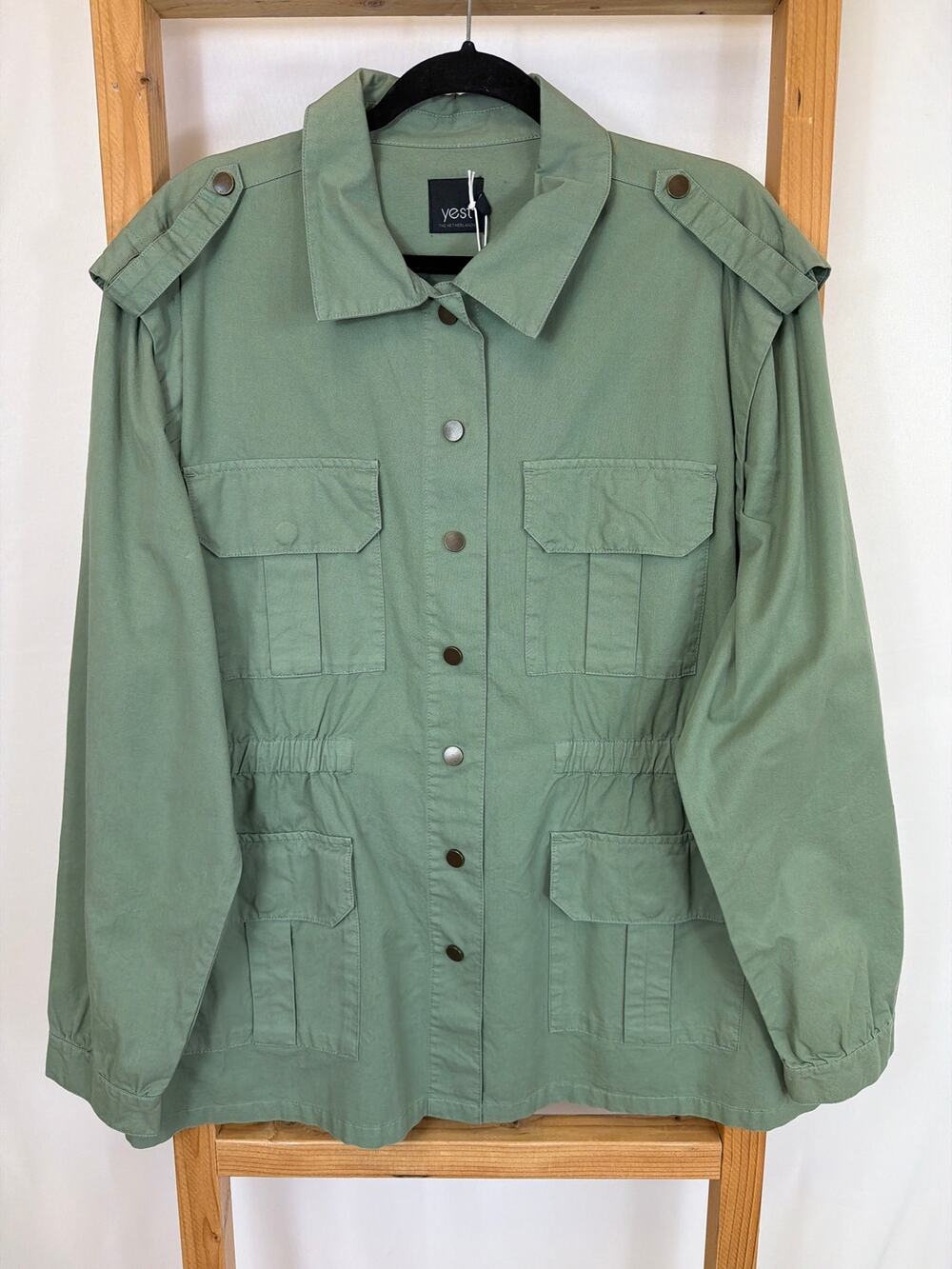 NWT Yesta Netherlands Green Cotton Utility Snap Front Jacket Plus Size 14
